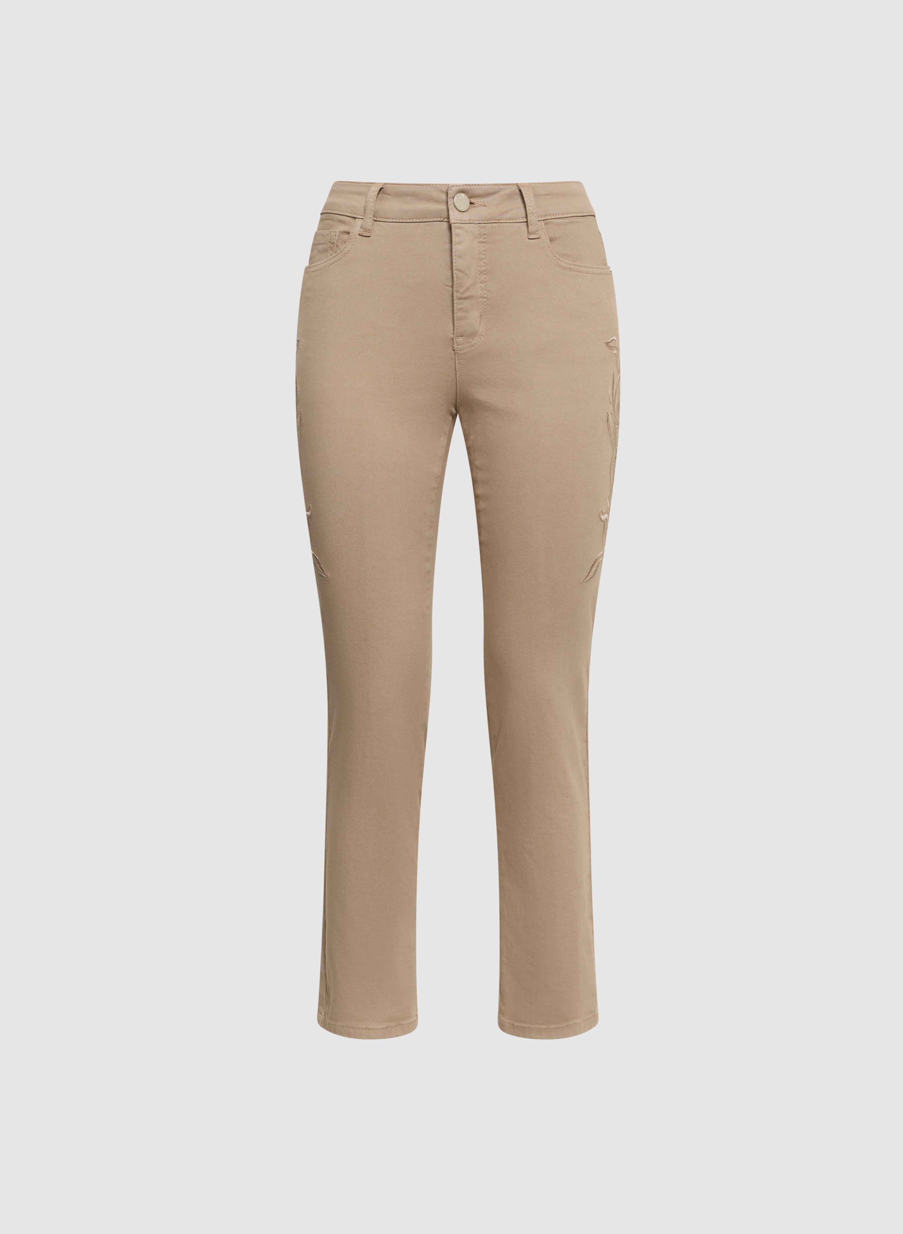 Embroidered Straight Leg Jeans for Women - High Waist Comfort Denim Pants - Casual & Office Wear - Perfect for Everyday Style and Work Outfits