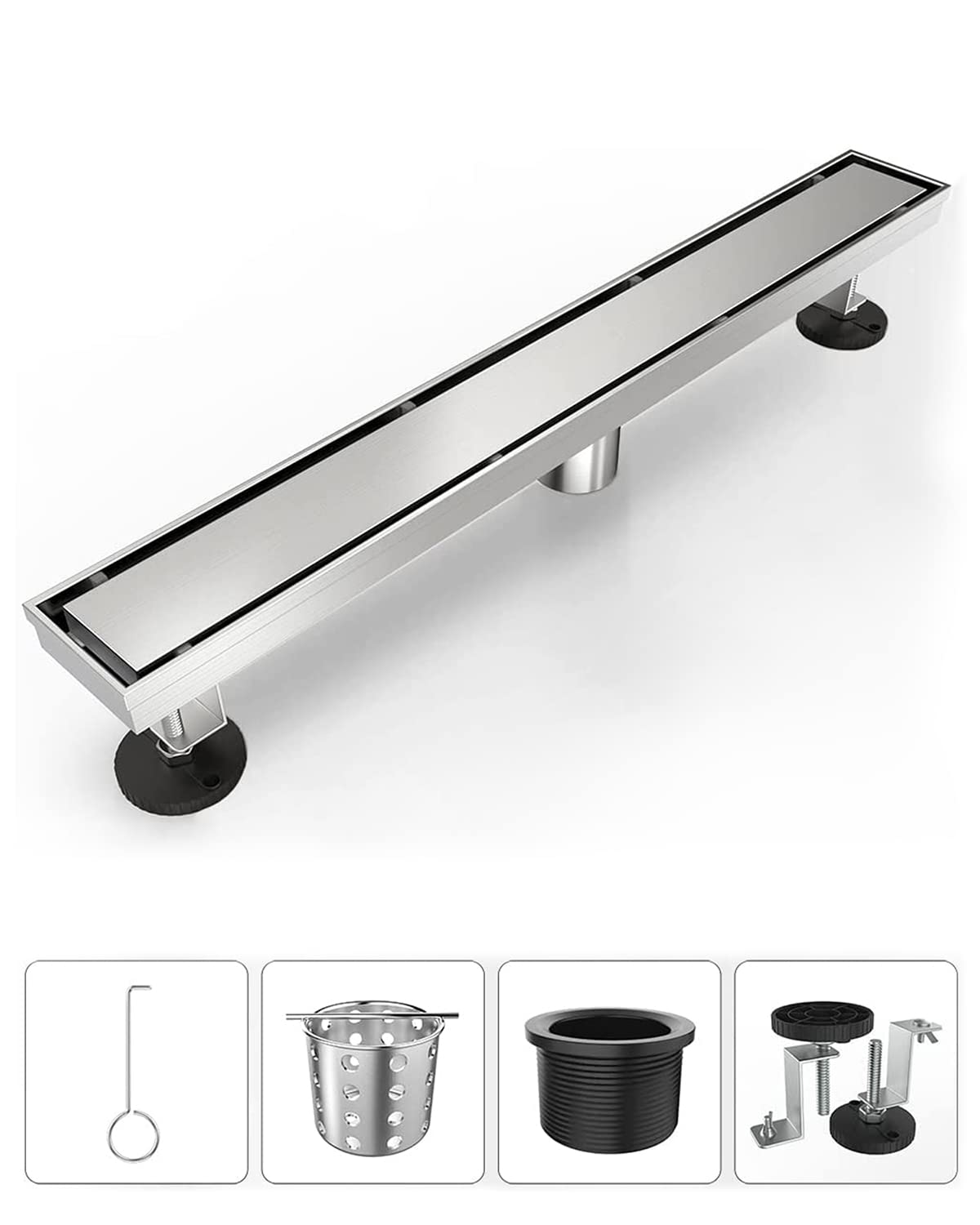 36 Inch Tile Insert Shower Drain - 2 in 1 Brushed Nickel Linear Drain with 304 Stainless Steel Grate | Perfect for Modern Bathroom Renovations & Walk-In Showers