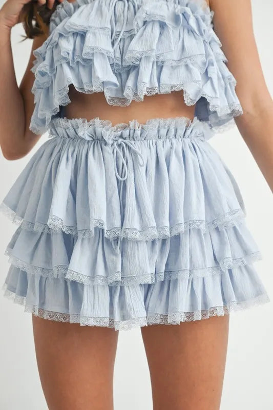 Trendy Ruffle Layered Crop Top and Mini Skirt Set for Women | Summer Outfits, Beachwear, Party Dresses | Perfect for Dates, Vacations & Night Out