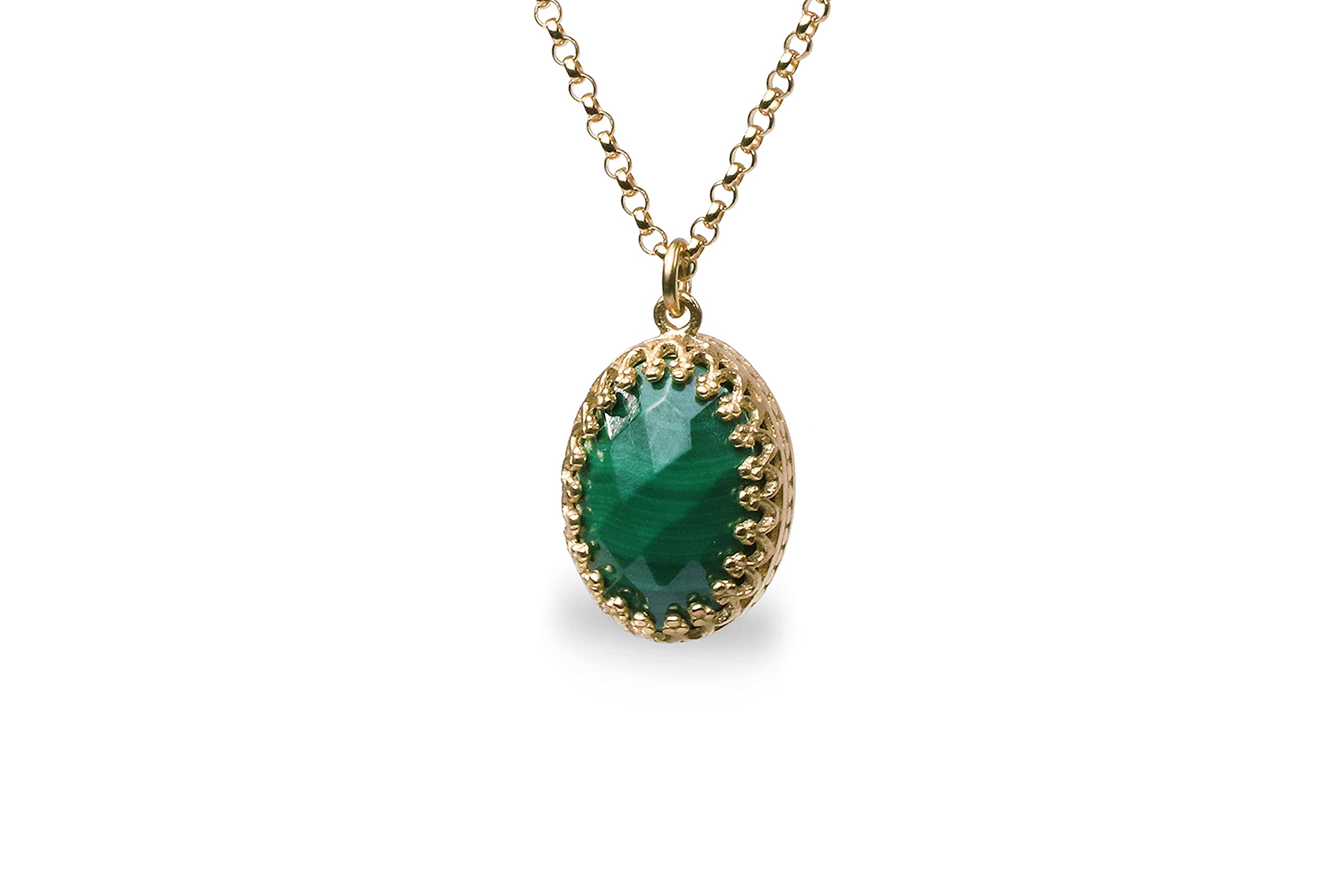 14k Gold Malachite Pendant Necklace for Women - Handmade Vintage Oval Gemstone Jewelry - Dainty Layering Necklace for Everyday Wear | Perfect for Casual Outfits, Office Wear & Special Occasions