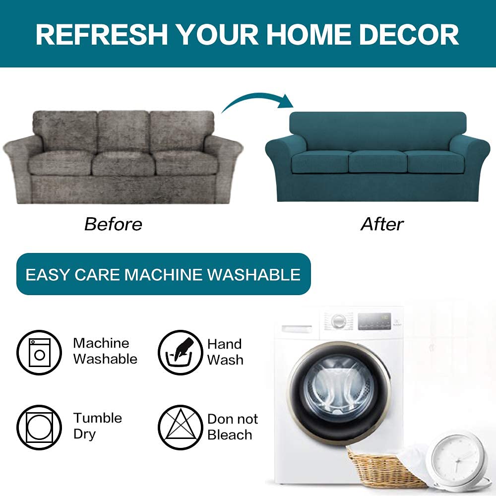 Turquoise Deep Teal Sofa Cover Set - 3 Seater Couch Cover & 2 Seater Loveseat Slipcover - Stretchable Furniture Protector for Living Room, Bedroom, or Office Decor