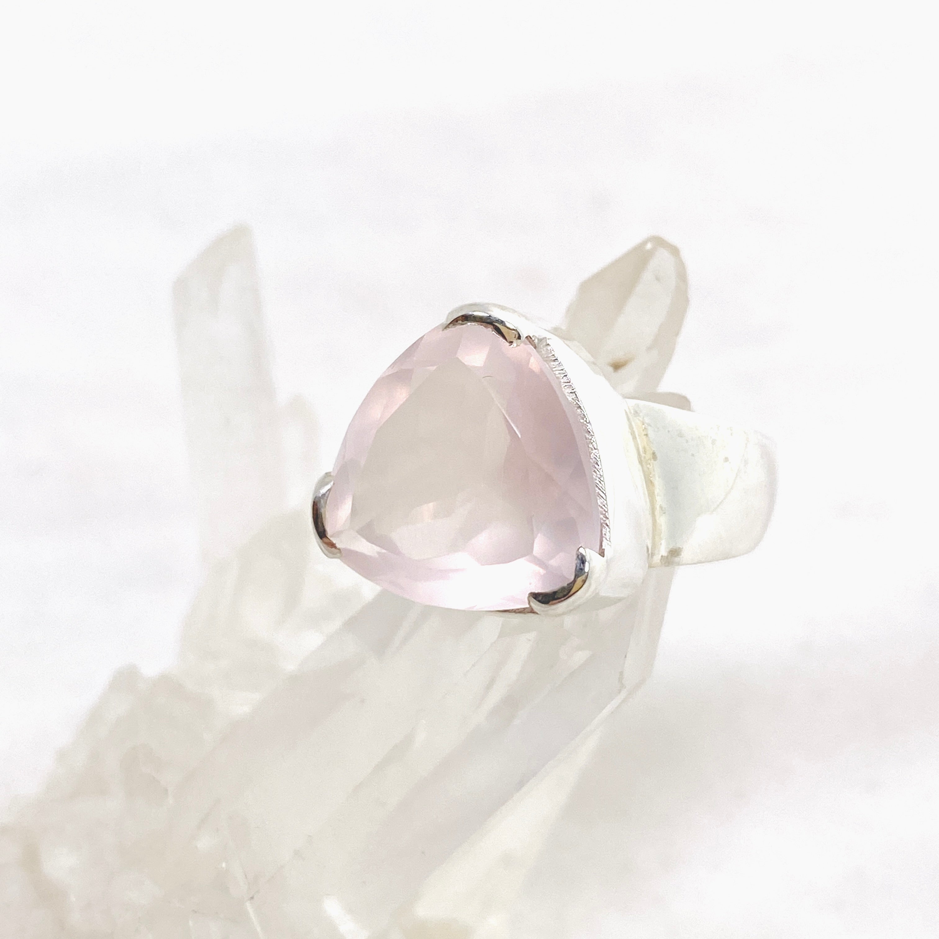 Rose Quartz Triangular Faceted Ring - Size 10 - KRGJ3324 - Elegant Boho Jewelry for Women, Perfect for Weddings, Parties & Everyday Wear