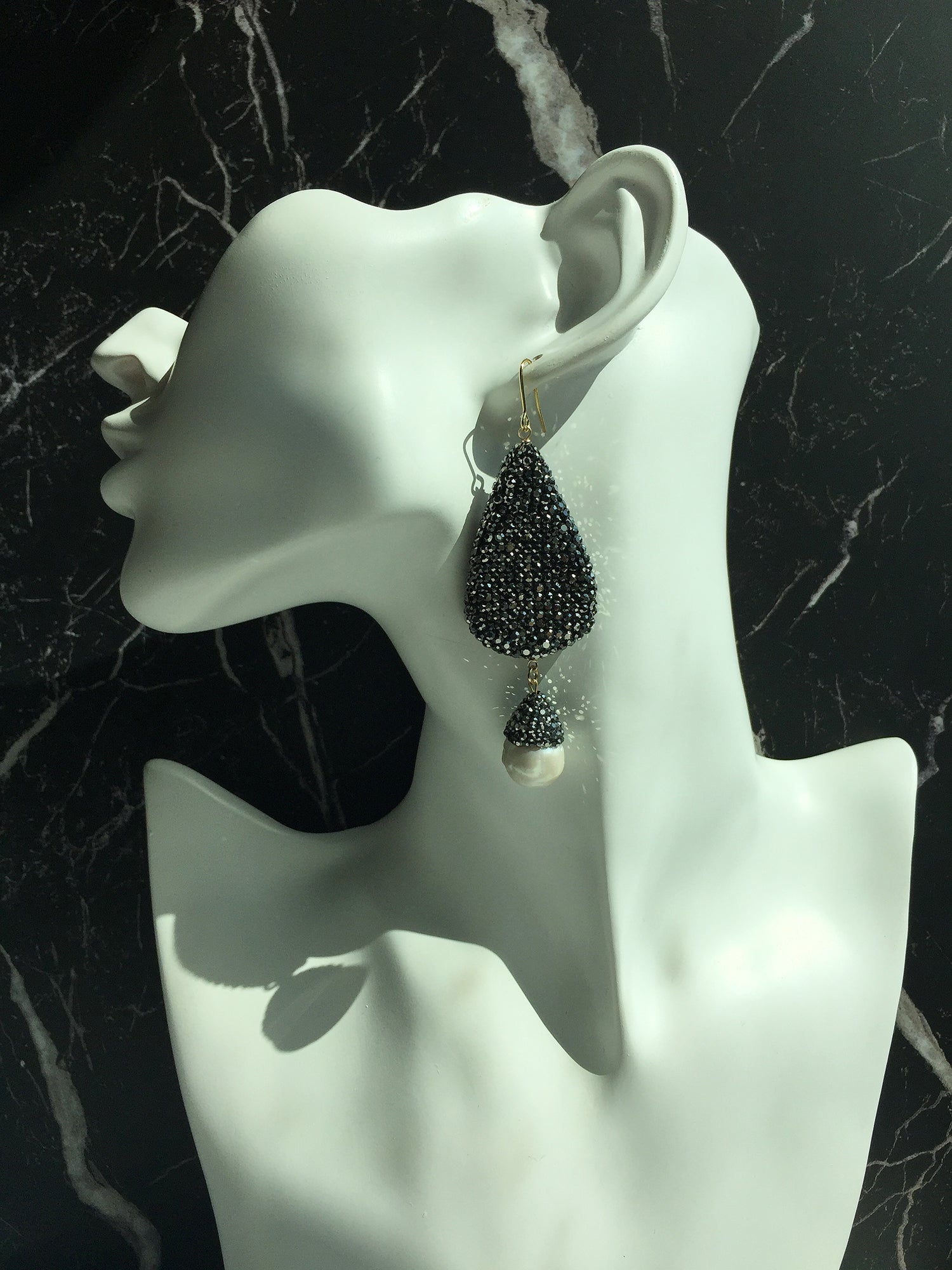 Teardrop Rhinestone & Freshwater Pearl Dangle Earrings RE005 - Elegant Bridal Jewelry for Weddings, Parties & Special Occasions