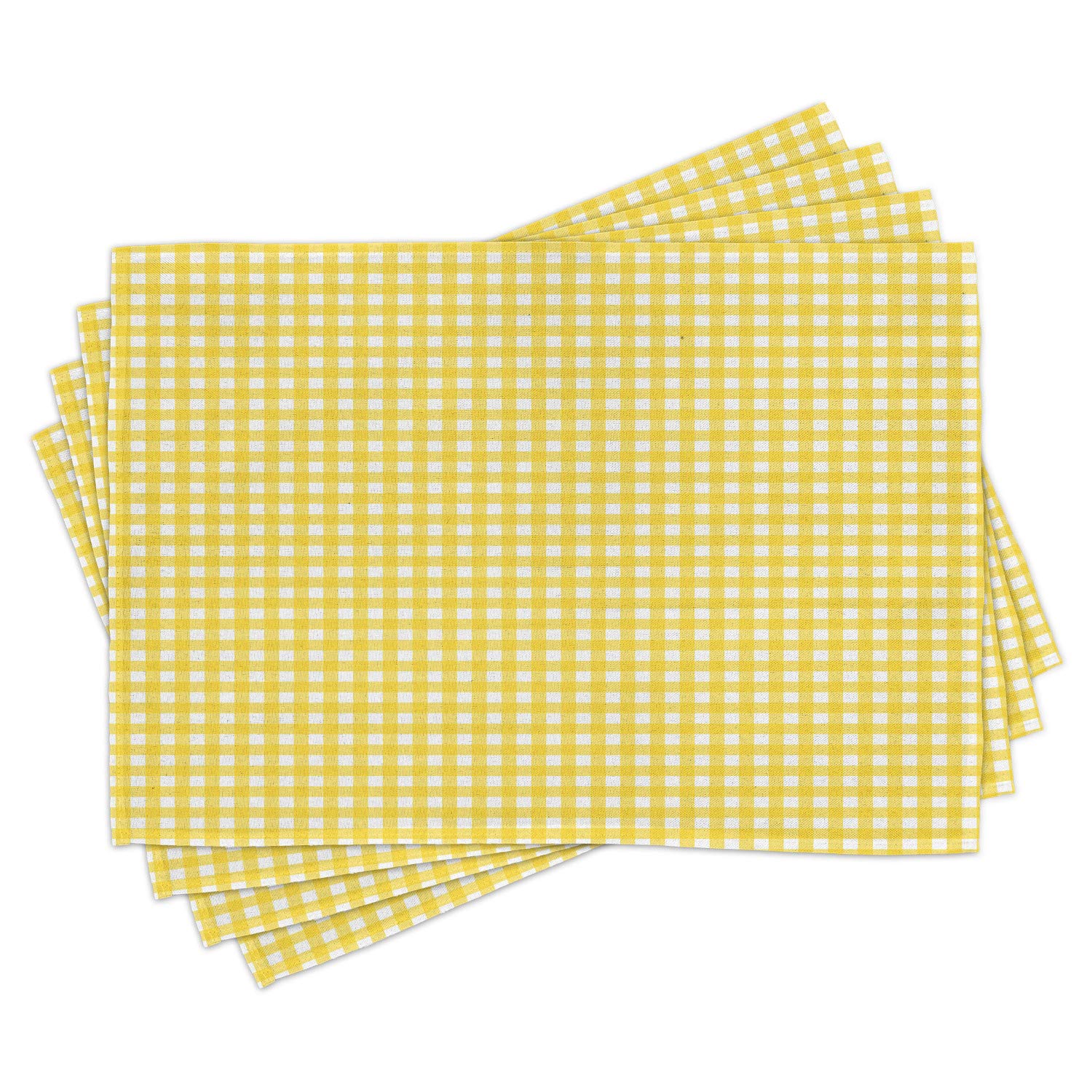Ambesonne 4-Piece Checkered Place Mats Set - Classic English Yellow & White Striped Design, Washable Fabric Dining Table Mats for Picnic, Summer Theme, Retro Style | Perfect for Indoor & Outdoor Gatherings, Parties, and Everyday Meals