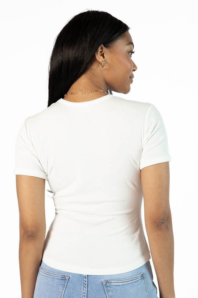 Everyday Essential Ivory Ribbed Crew Neck Tee - Soft Cotton Basic T-Shirt for Women | Casual Wear, Layering & Everyday Comfort