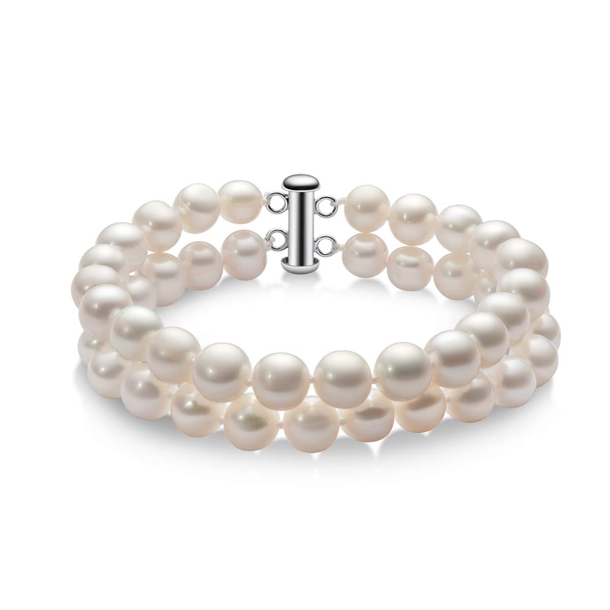 Freshwater Cultured Pearl Bracelet for Women - 8-9mm White Pearl Bangle, 7.5 Inch Adjustable Length - Elegant Anniversary, Birthday & Mother's Day Jewelry Gift - Perfect for Weddings, Parties & Special Occasions