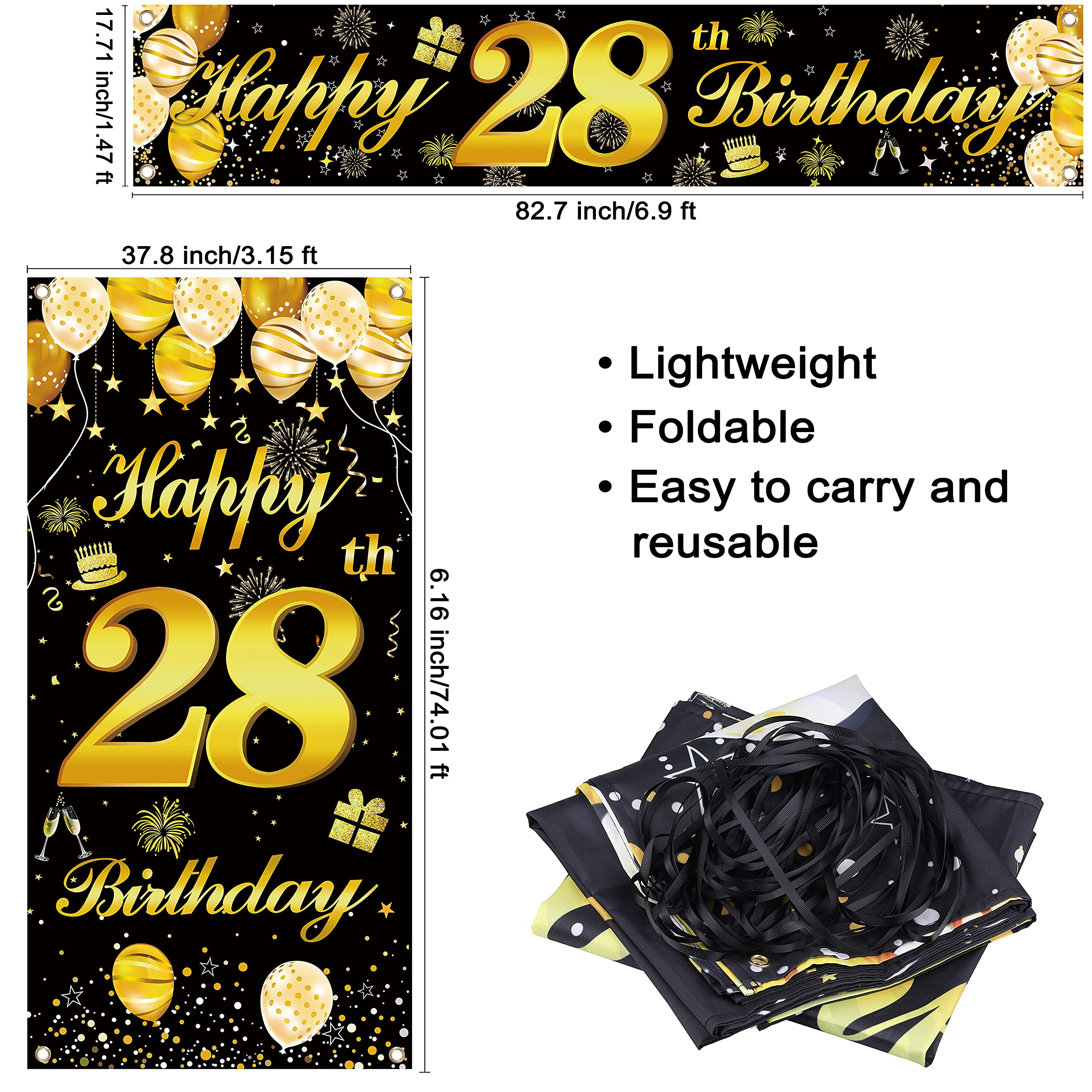 28th Happy Birthday Banner - Premium Birthday Party Decorations for Men - Custom Backdrop for Home, Office & Outdoor Celebrations