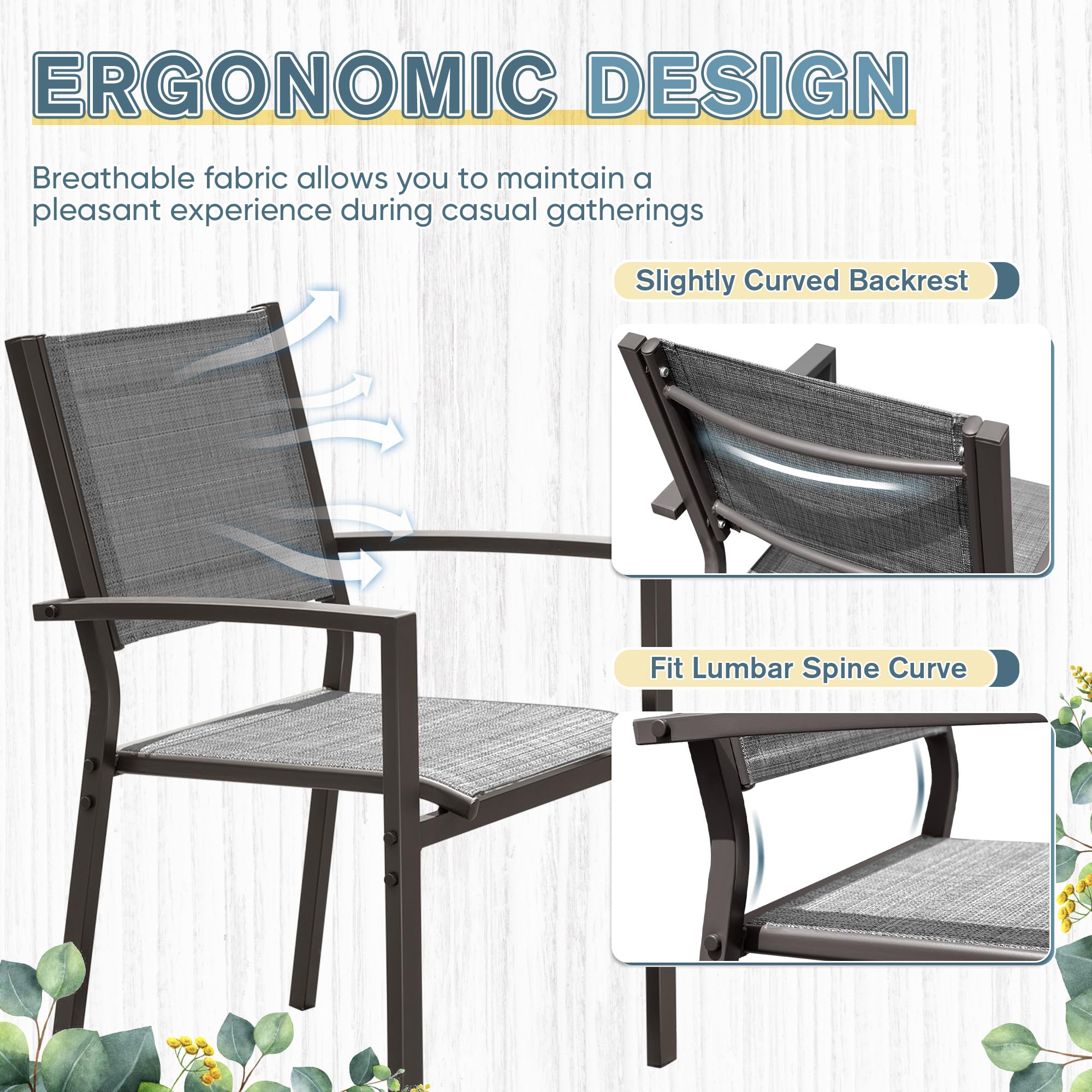 Rankok 6-Piece Stackable Patio Dining Chairs Set - Heavy Duty 290 lbs Capacity Outdoor Textilene Chairs with Armrests for Backyard, Garden, Pool & Lawn - Weather Resistant Grey Furniture (Perfect for Outdoor Entertaining, BBQ Parties & Relaxing by the Pool)
