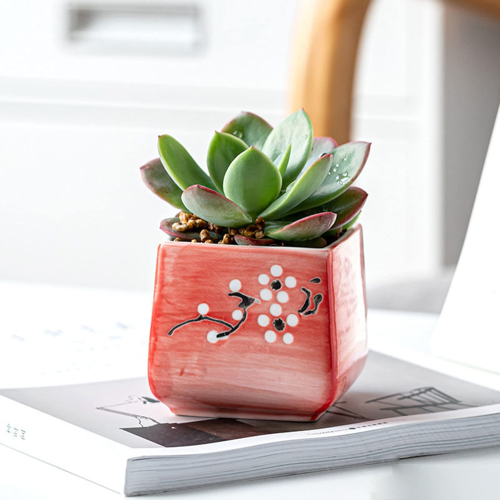 Hand-Painted Pink Ceramic Succulent Planter - Small Flower Pot for Office Desk, Home & Garden Decor - Perfect for Indoor Plants, Cacti & Fresh Flowers