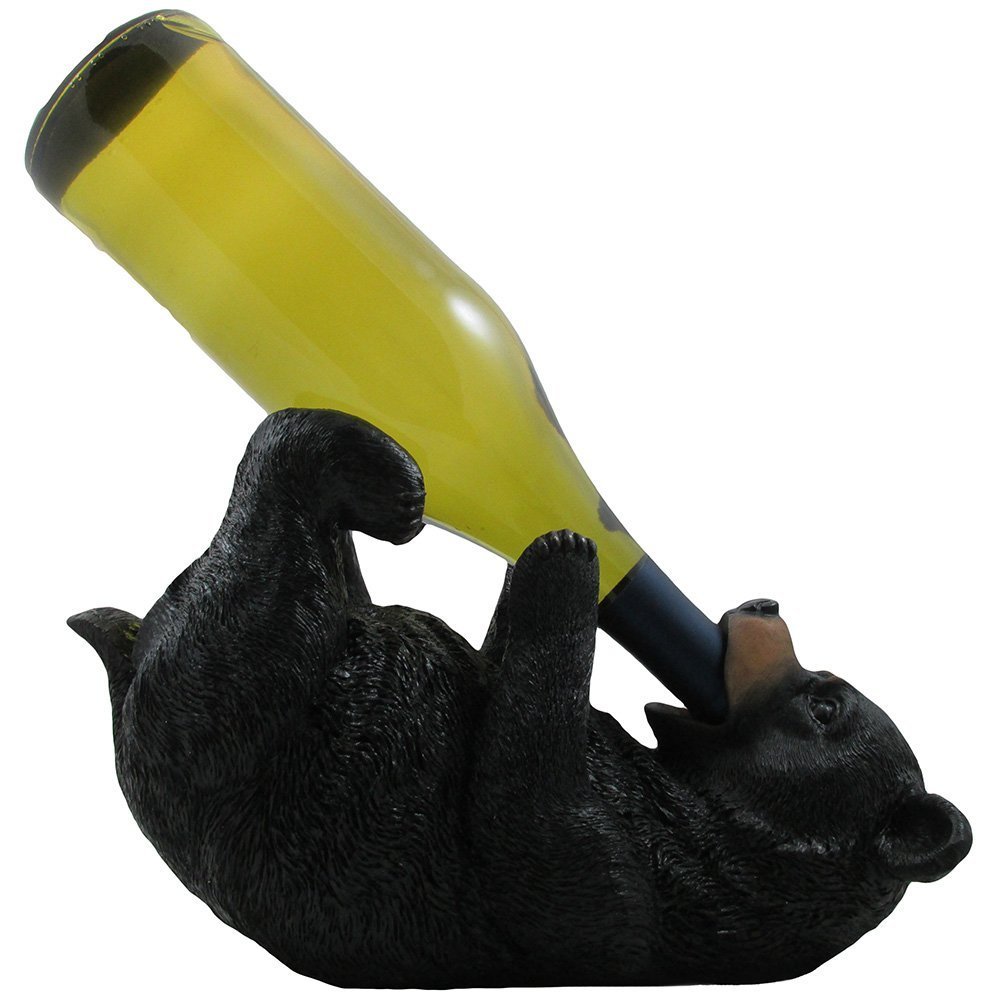 Rustic Black Bear Wine Bottle Holder - Cabin Decor & Gift for Wine Lovers
