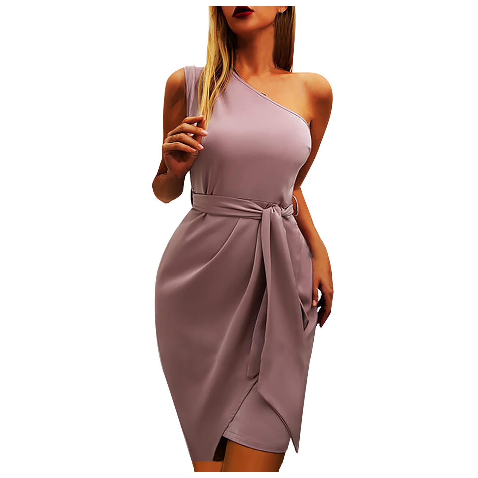 HAOREEKZ Women's One Shoulder Sleeveless Dress - Sexy Solid Color Slim Waist Strap Irregular Hem Party Dress | Perfect for Cocktail Parties, Date Nights & Summer Vacations