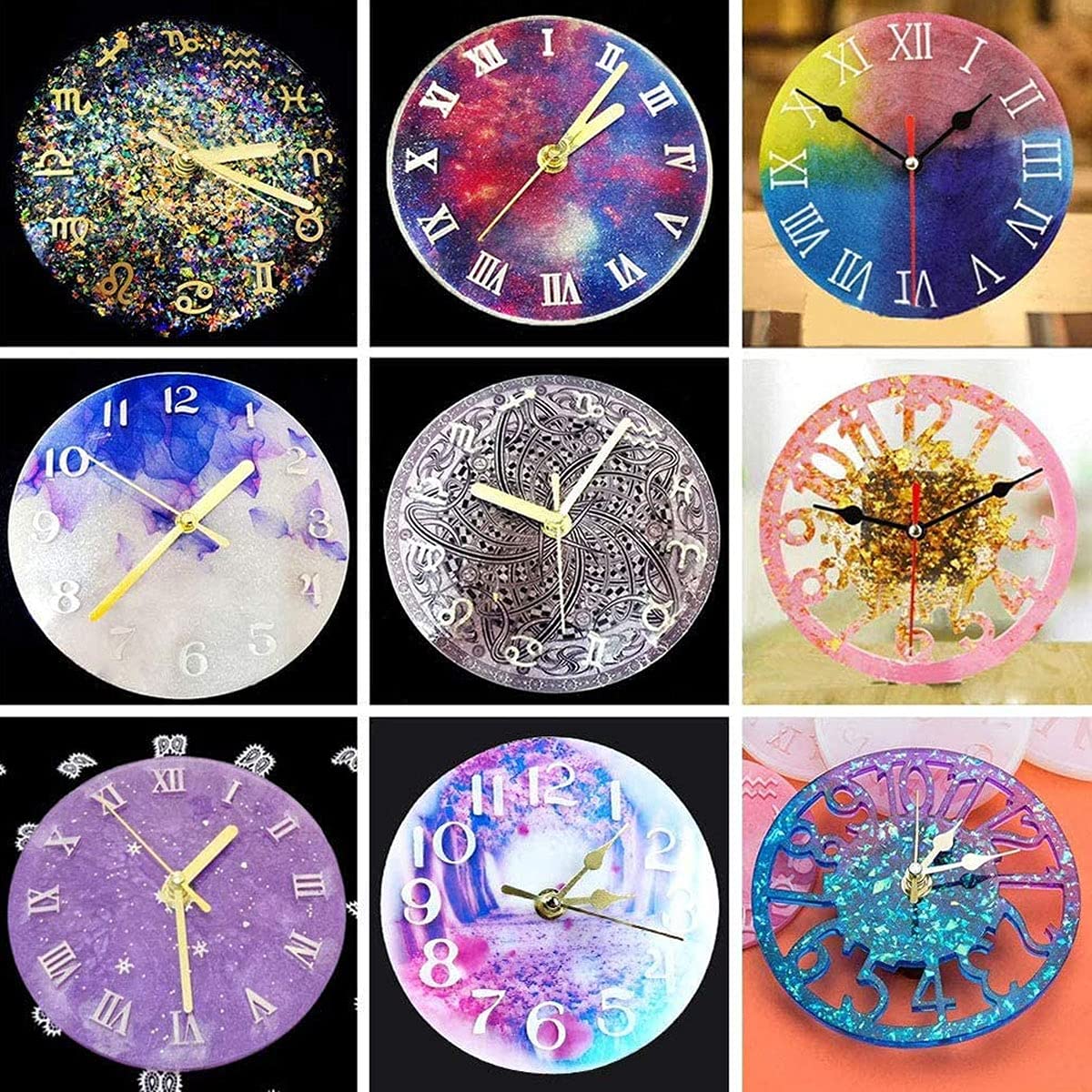 Epoxy Resin Clock Silicone Mold Set - 4 Pcs (Arabic, Roman, Hollow, Constellations) for DIY Jewelry Making, Resin Casting & Handmade Crafts - Perfect for Home Decor, Gift Making & Creative Projects