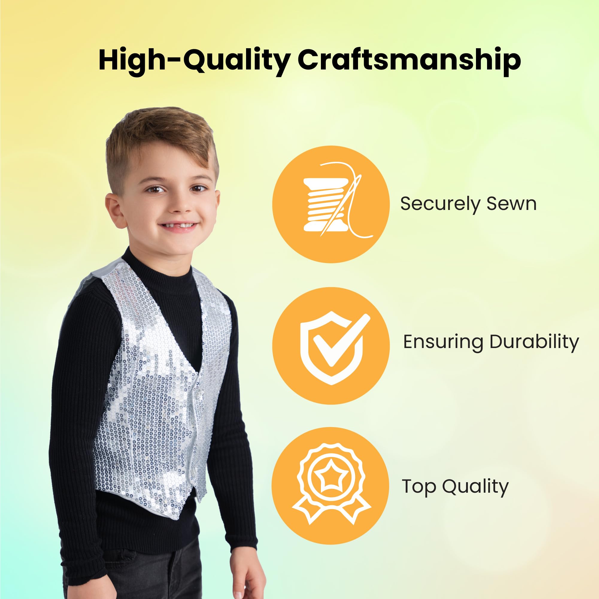 Dress Up America Sequin Vest for Kids - Silver Shiny Dance Vest for Boys & Girls - Party Costume for Performances, Dance Recitals, and Birthday Celebrations