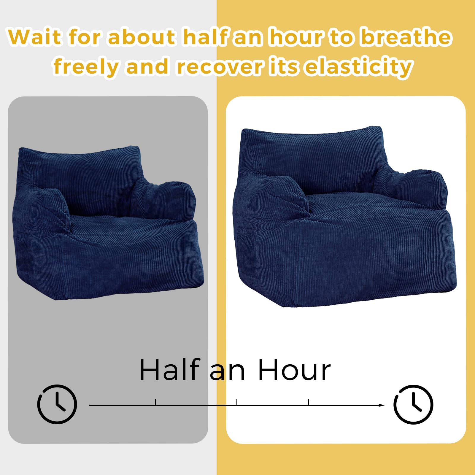 MAXYOYO Giant Bean Bag Chair - Oversized Stuffed Bean Bag Couch for Living Room, Bedroom & Game Room - Navy Blue Comfortable Lounge Seating for Adults & Teens