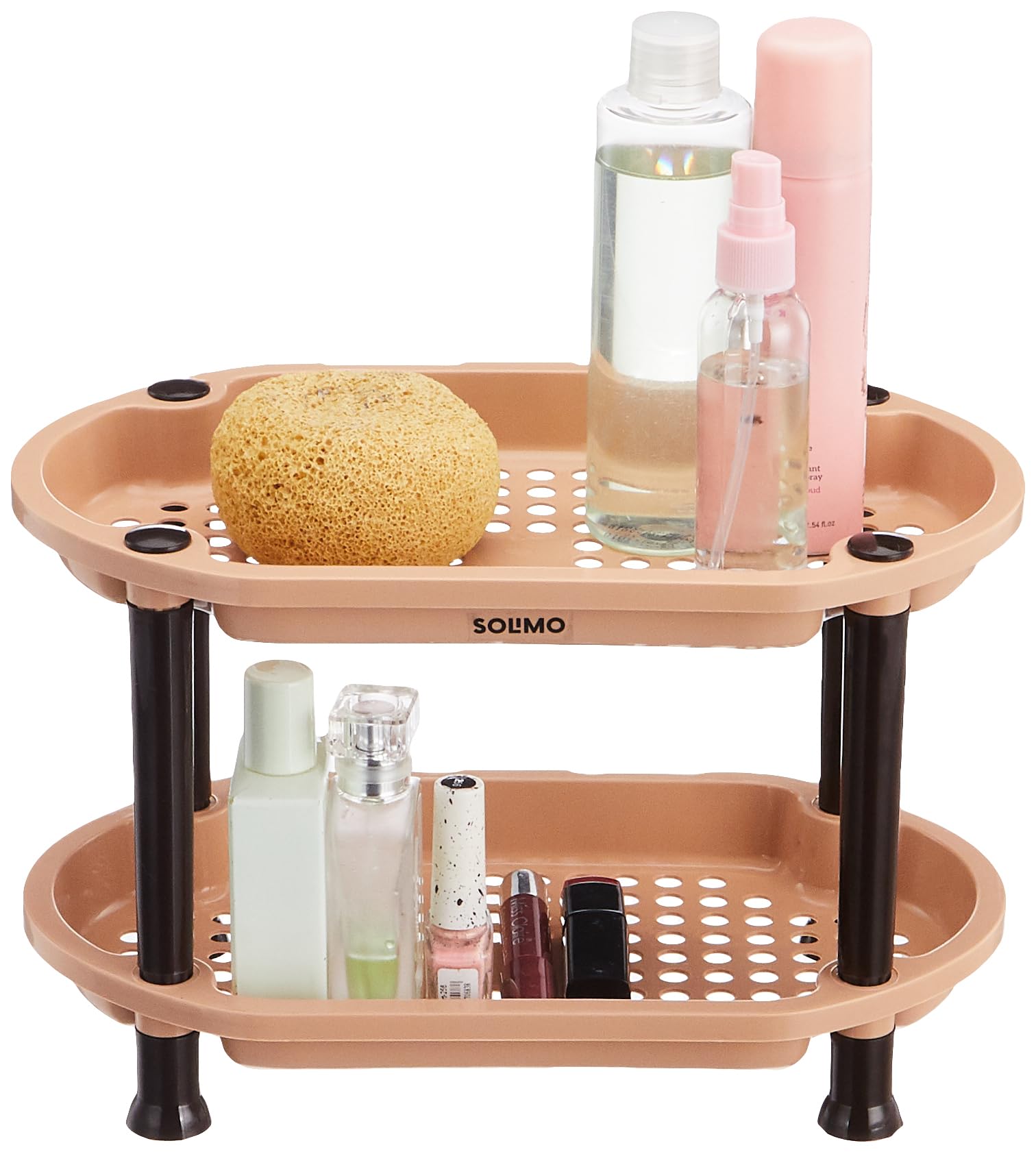Solimo 2-Tier Plastic Storage Shelf Organizer for Kitchen, Bathroom, Living Room, Balcony - Space-Saving Beige & Brown Oval Rack | Perfect for Spice Jars, Books, Toys, Puja Items & Home Decor Organization