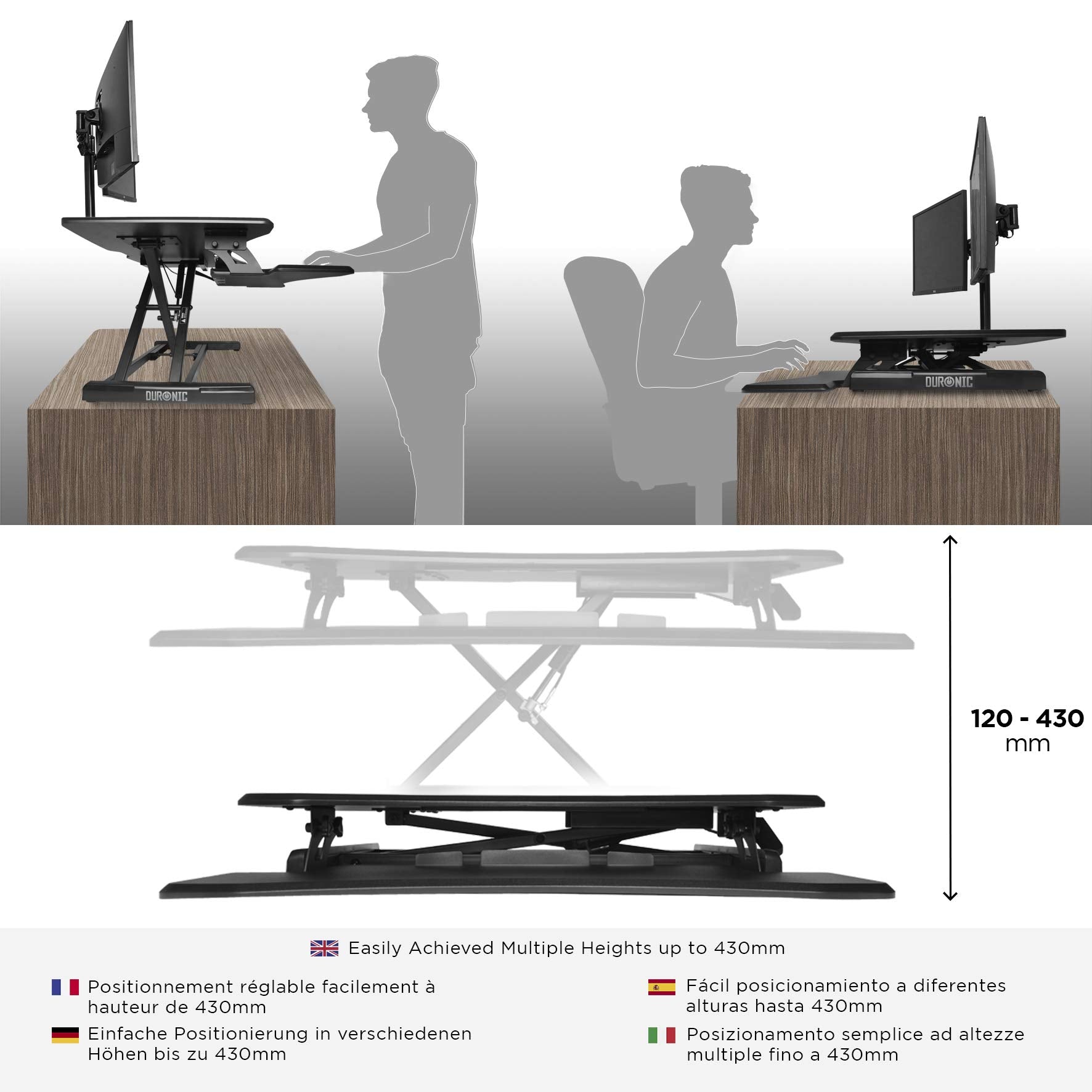 Duronic DM05D16 Electric Sit Stand Desk Converter - 30.3
