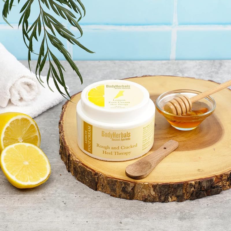 BodyHerbals Natural Foot Cream for Dry, Cracked Heels - Moisturizing Treatment with Shea Butter, Beeswax & Lemon | Callus & Cracked Skin Repair | Paraben & Sulfate Free | Men & Women | All Skin Types | Perfect for Nightly Foot Care & Pedicure Prep