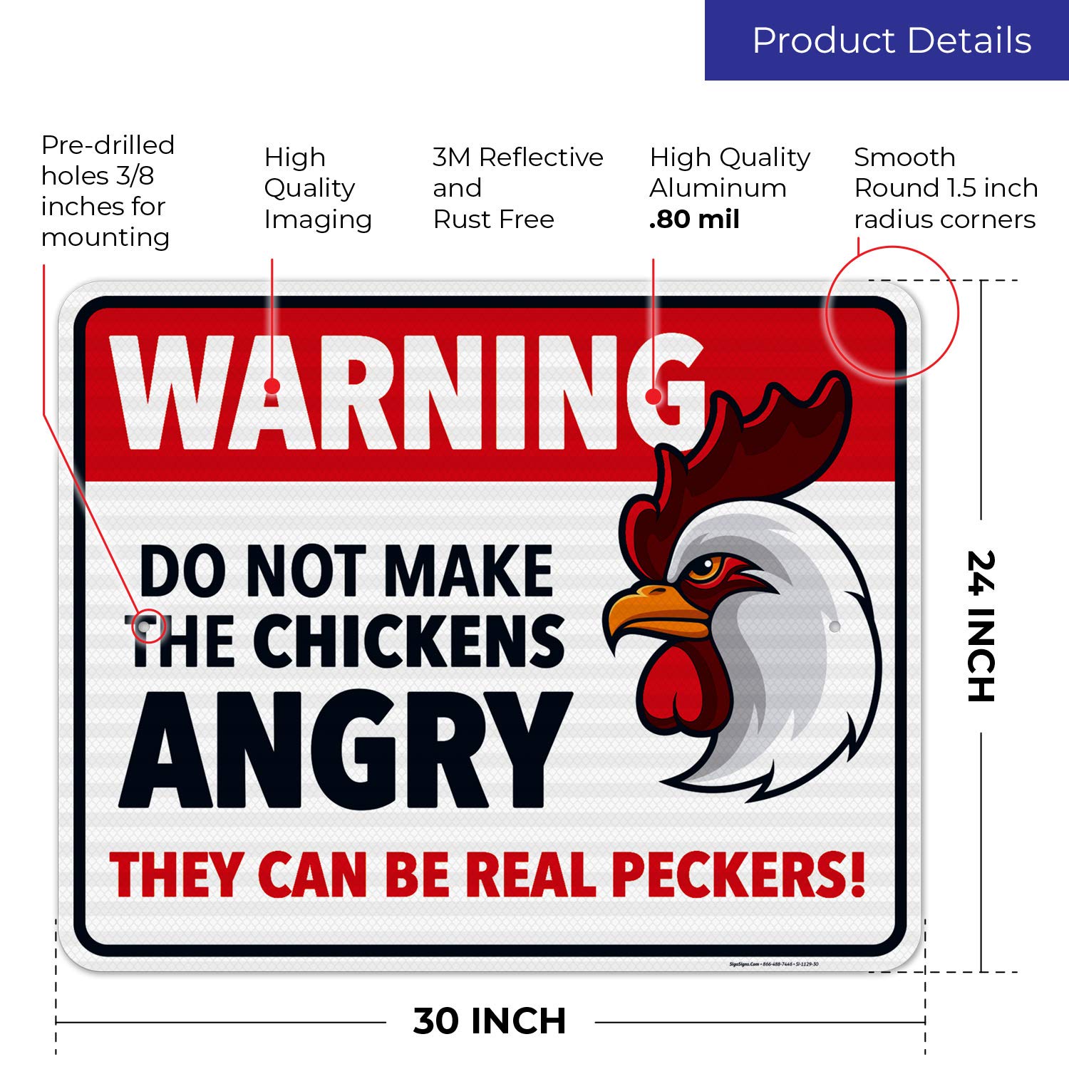 Funny Chicken Coop Warning Sign - 'Do Not Make The Chickens Angry' - 24x30 Inch Reflective Aluminum Farm Decor - 3M EGP Coated .080