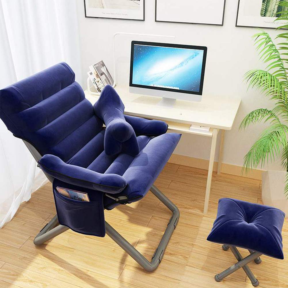 Modern Accent Chair with Ottoman - 3 Position Adjustable Lazy Lounge Chair with Side Pocket, Armrests & Pillow - Blue Contemporary Club Chair for Bedroom, Living Room & Office - Perfect for Relaxing, Reading or Working from Home