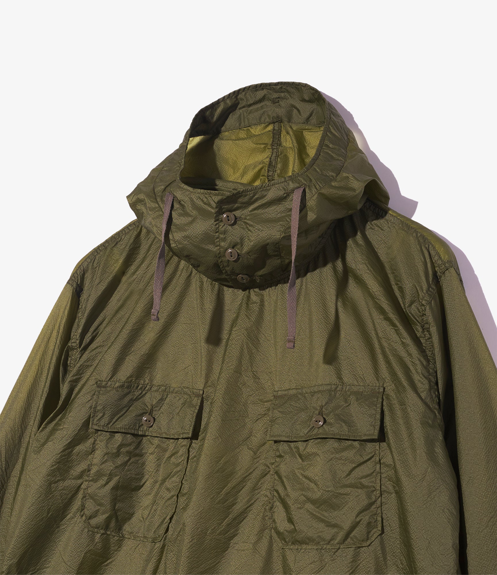 Men's Olive Micro Ripstop Nylon Cagoule Shirt - Lightweight Water-Resistant Outdoor Jacket for Hiking, Camping & Urban Wear