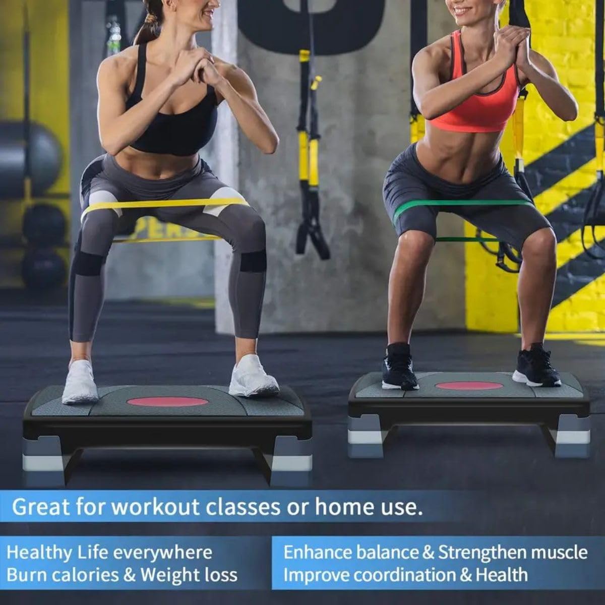 30'' Adjustable Aerobic Step Platform for Cardio & Fitness Training - 4'' to 8'' Height with Risers - Perfect for Home Workouts, Gym Exercises & Group Fitness Classes