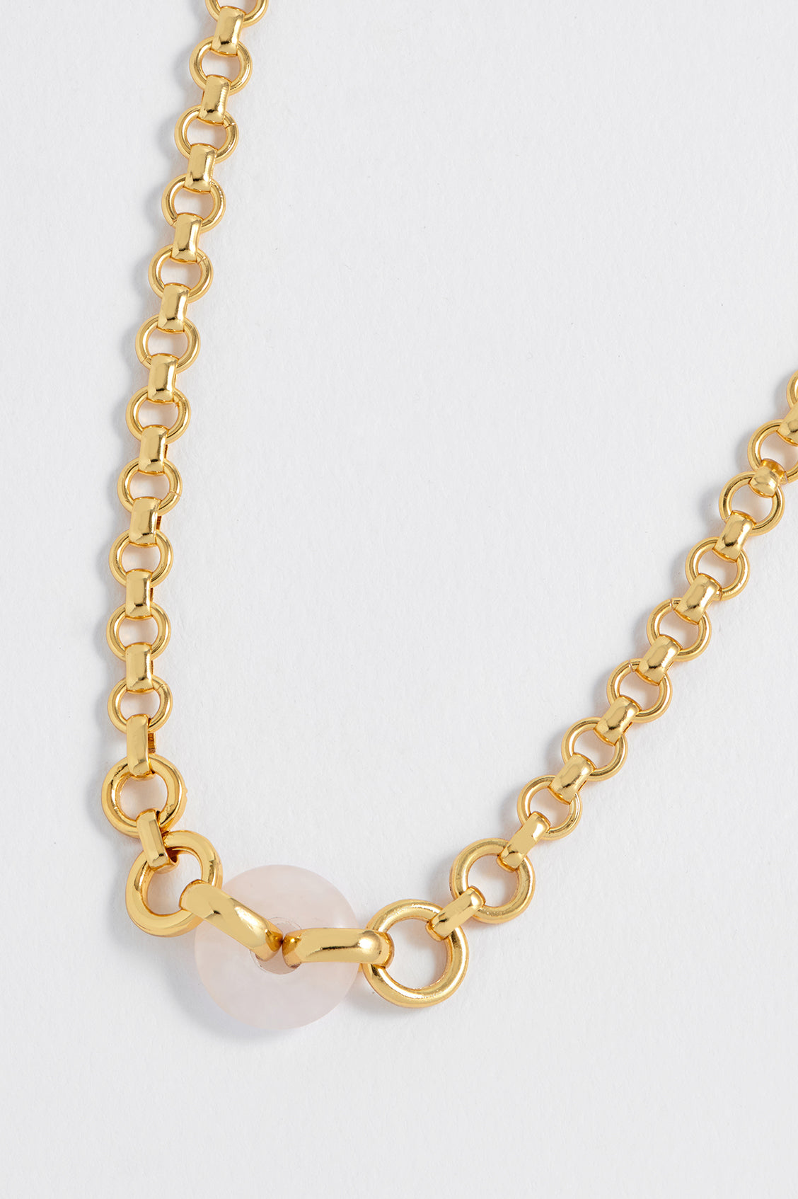 Rose Quartz Graduated Round Link Chain Necklace - Healing Crystal Jewelry for Women, 14K Gold Plated Spiritual Gift for Meditation, Yoga & Positive Energy