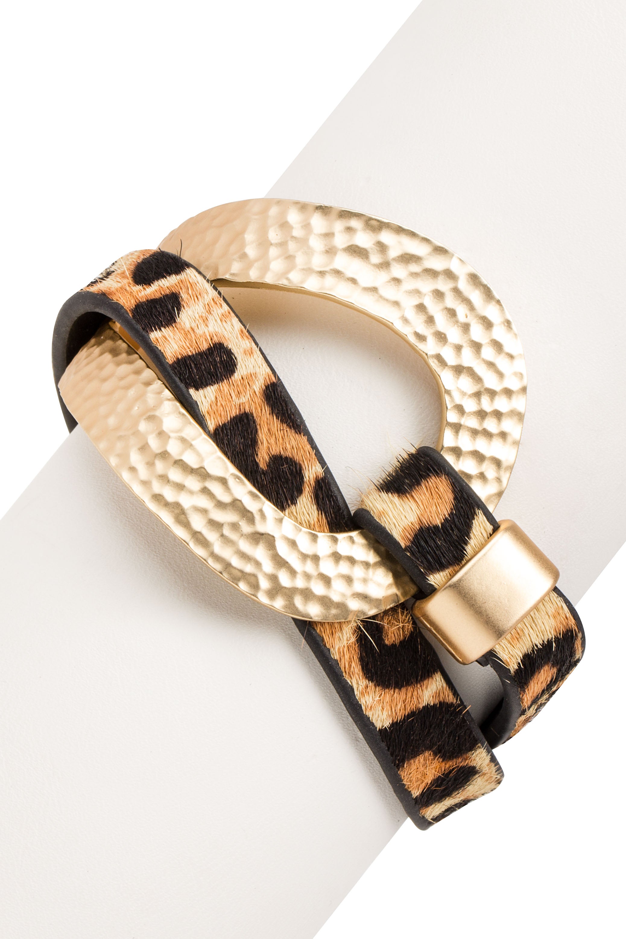 Gold Loop Animal Print Leather Bracelet for Women - Trendy Boho Chic Jewelry Gift for Casual Wear & Party Outfits