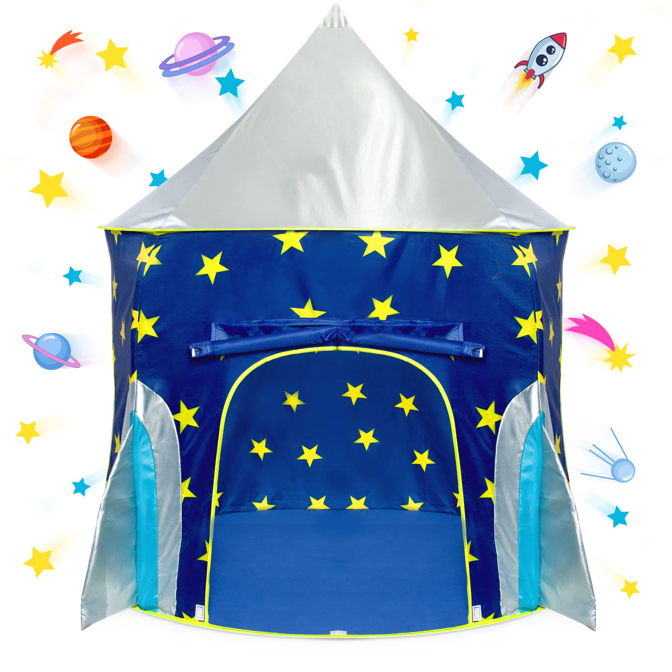 USA Toyz Rocket Ship Pop Up Kids Tent - Indoor Playhouse for Boys & Girls with Space Projector Toy & Carry Bag | STEM Learning Toy, Birthday Gift, Imaginative Play Space for Bedrooms & Playrooms