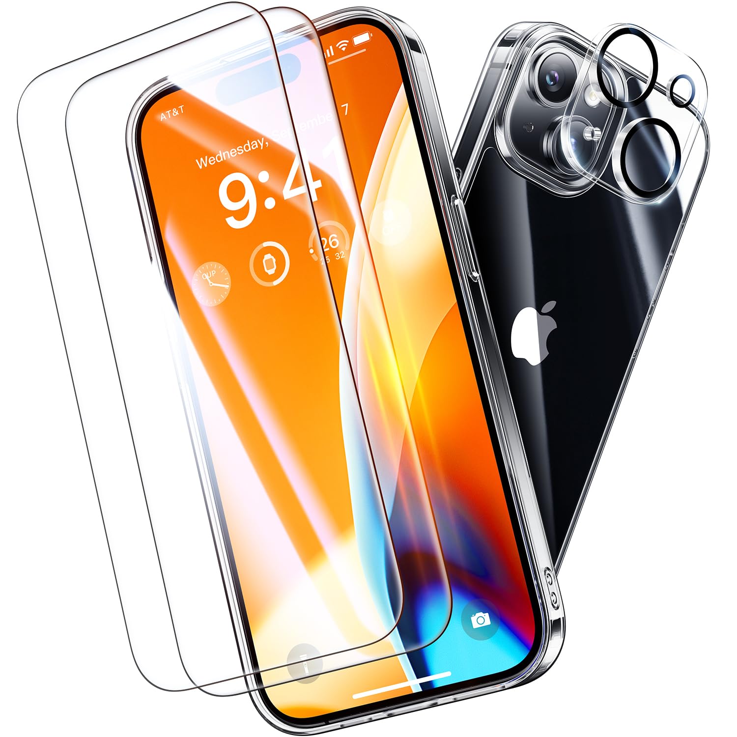 Premium Clear iPhone 15 Case with 2X Tempered Glass Screen Protector & 2X Camera Lens Protector | Military-Grade Shockproof Protection | Anti-Yellowing Slim Design | Perfect for Everyday Use, Outdoor Activities & Travel Protection