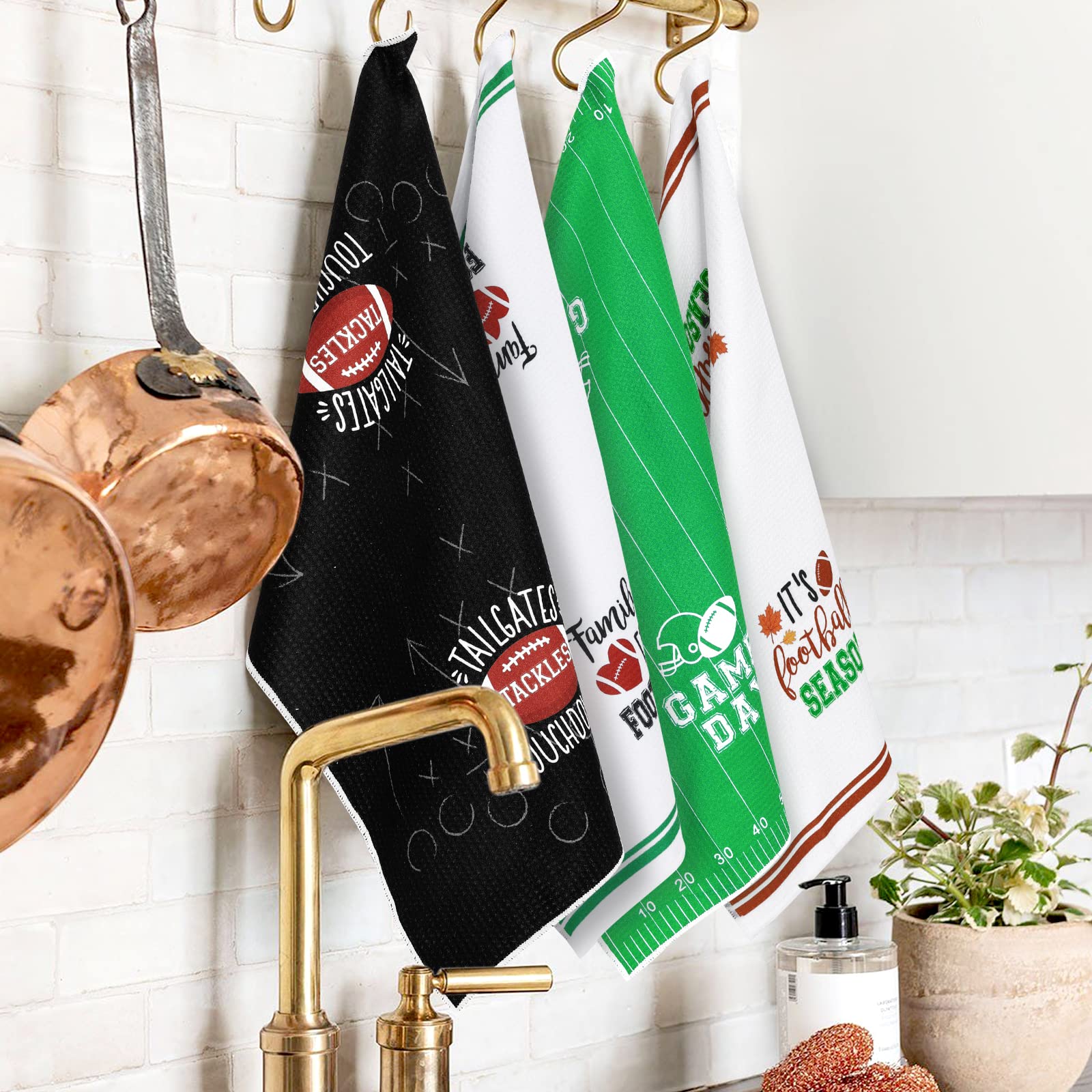 Vansolinne Football Themed Kitchen Towels Set of 4 - 15.7