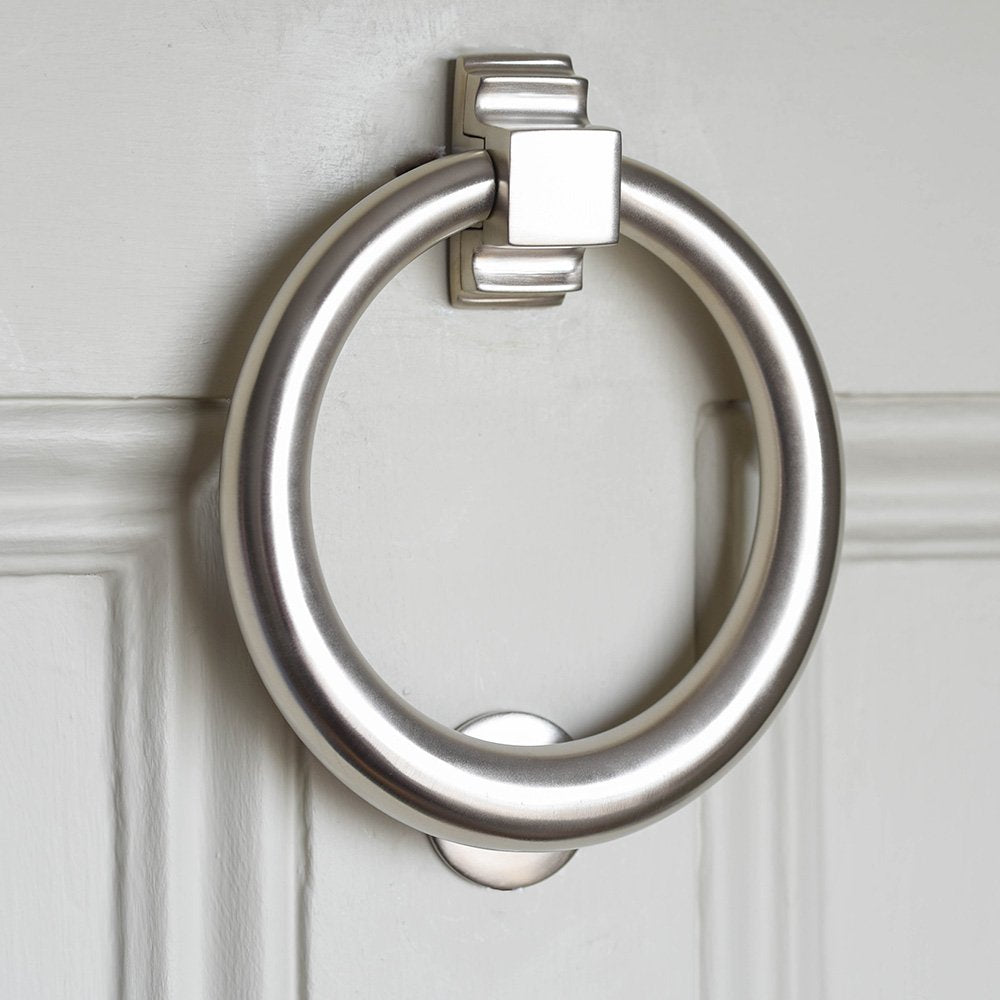 Elegant Satin Nickel Hoop Door Knocker - Large Size for Front Door - Perfect for Traditional & Modern Home Entryways
