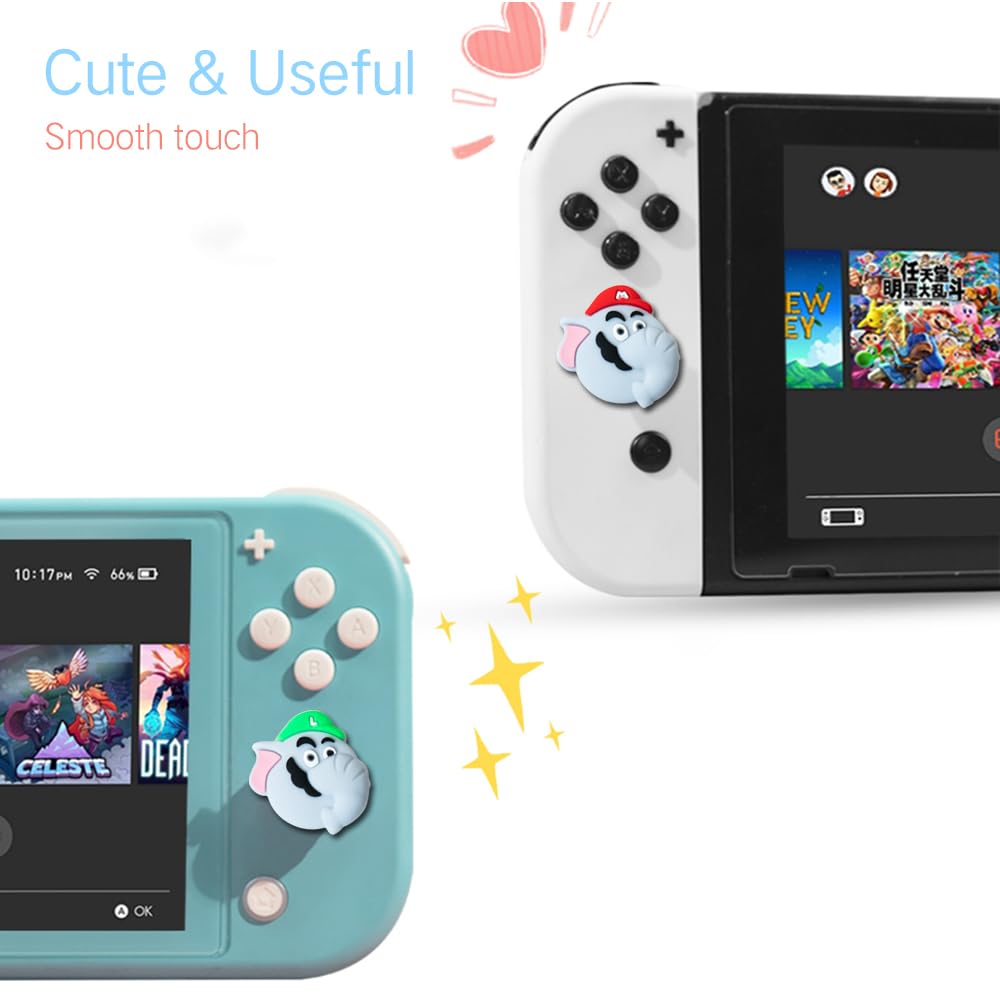 PERFECTSIGHT Elephant Switch Thumb Grip Caps - 4PCS Kawaii Silicone Joystick Covers for Nintendo Switch OLED/Switch Lite - 3D Skin Analog Stick Button Protectors for Joy-Con Controllers - Perfect for Mario Fans & Gaming Enthusiasts - Great for Enhanced Grip and Comfort During Long Gaming Sessions