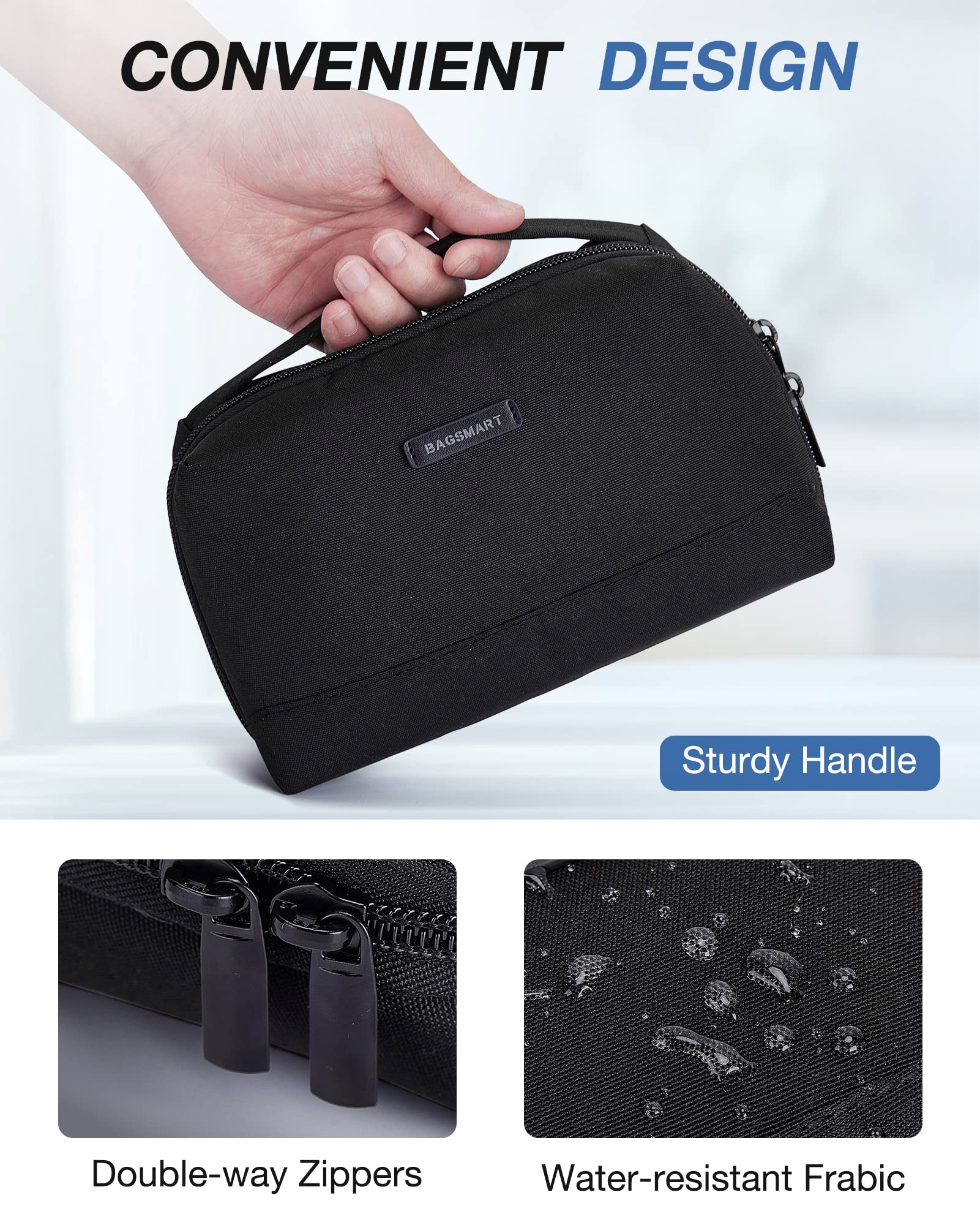 BAGSMART Electronics Organizer Pouch - Travel Tech Organizer Bag for Cables, Chargers & Accessories - Portable Cord Organizer with Handle for Men & Women (Black) | Perfect for Business Trips, Vacations & Daily Commute