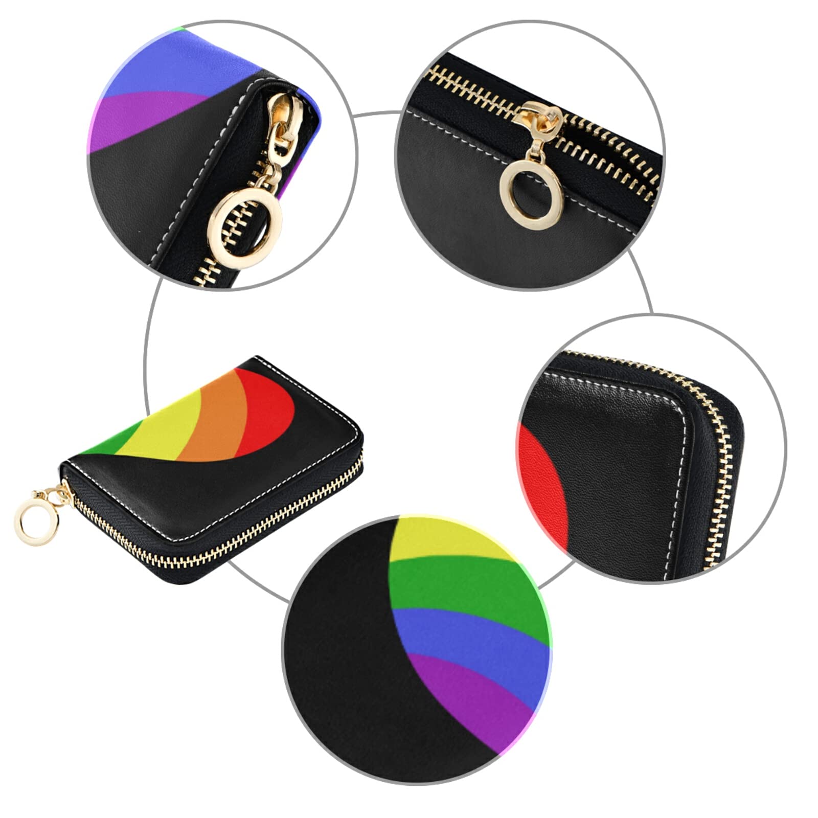 RFID Blocking Women's Leather Card Holder Wallet - Compact Seamless Rainbow Hearts Design on Black/Dark Grey, Key & Coin Organizer with Zipper - Perfect for Credit Cards, Cash, ID & Everyday Essentials (Ideal for Work, Travel & Night Out)