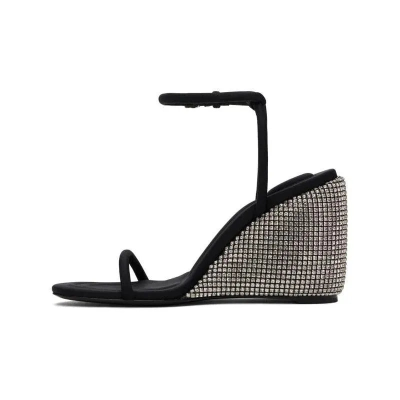 Rhinestone Strap Wedge Sandals for Women - Comfortable Summer Beach Wedding Party Shoes | Perfect for Outdoor Events, Vacations & Date Nights