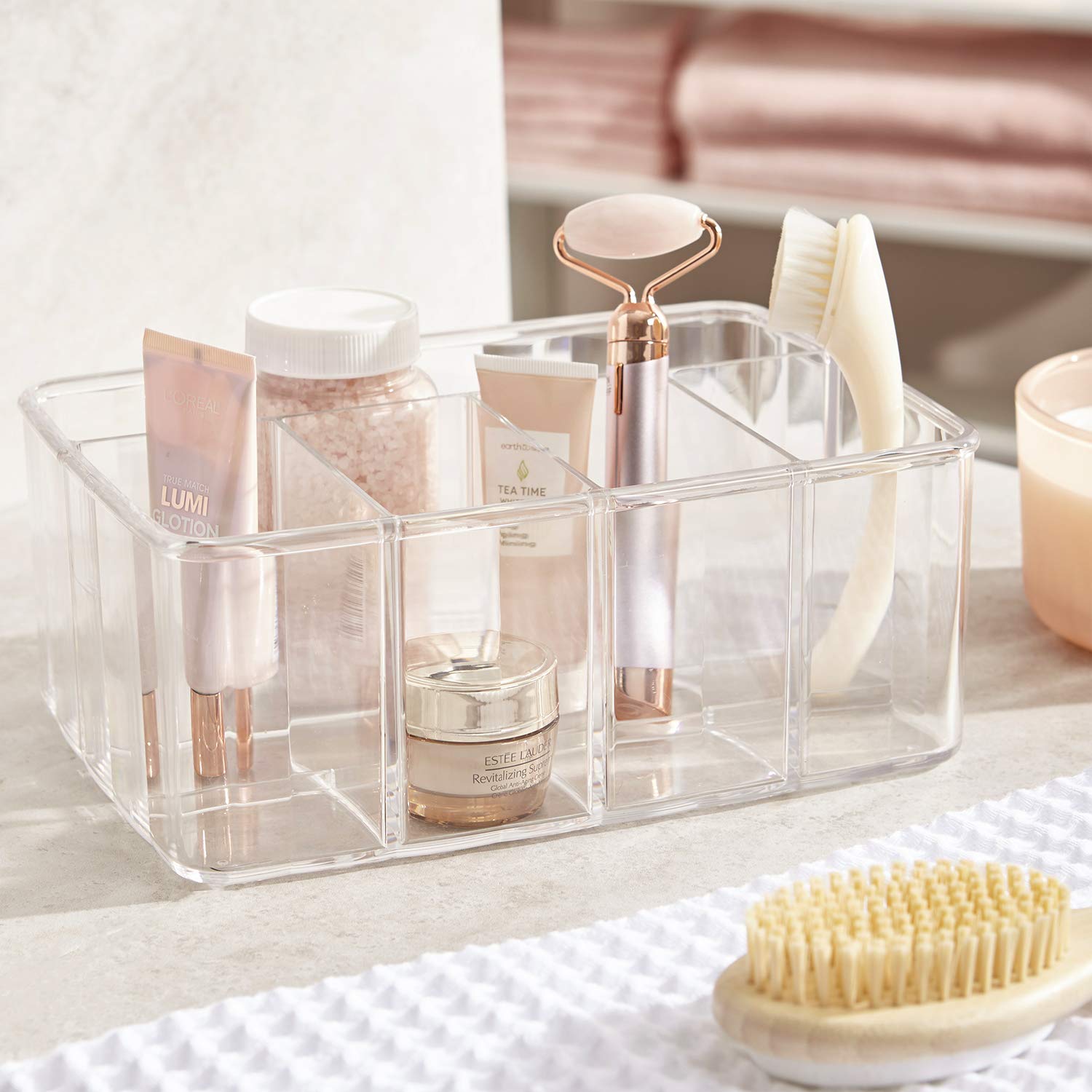 STORi 5-Compartment Clear Plastic Organizer | Rectangular Divided Makeup Vanity Storage & Office Desk Organizer | Scalloped Wall Design | Made in USA | Perfect for Bathroom Counter, Bedroom Dresser & Workspace Organization
