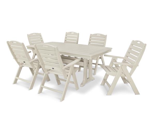 Polywood 7-Piece Nautical Outdoor Dining Set - Waterproof & Durable Patio Furniture for Poolside, Beach House, or Backyard Entertaining