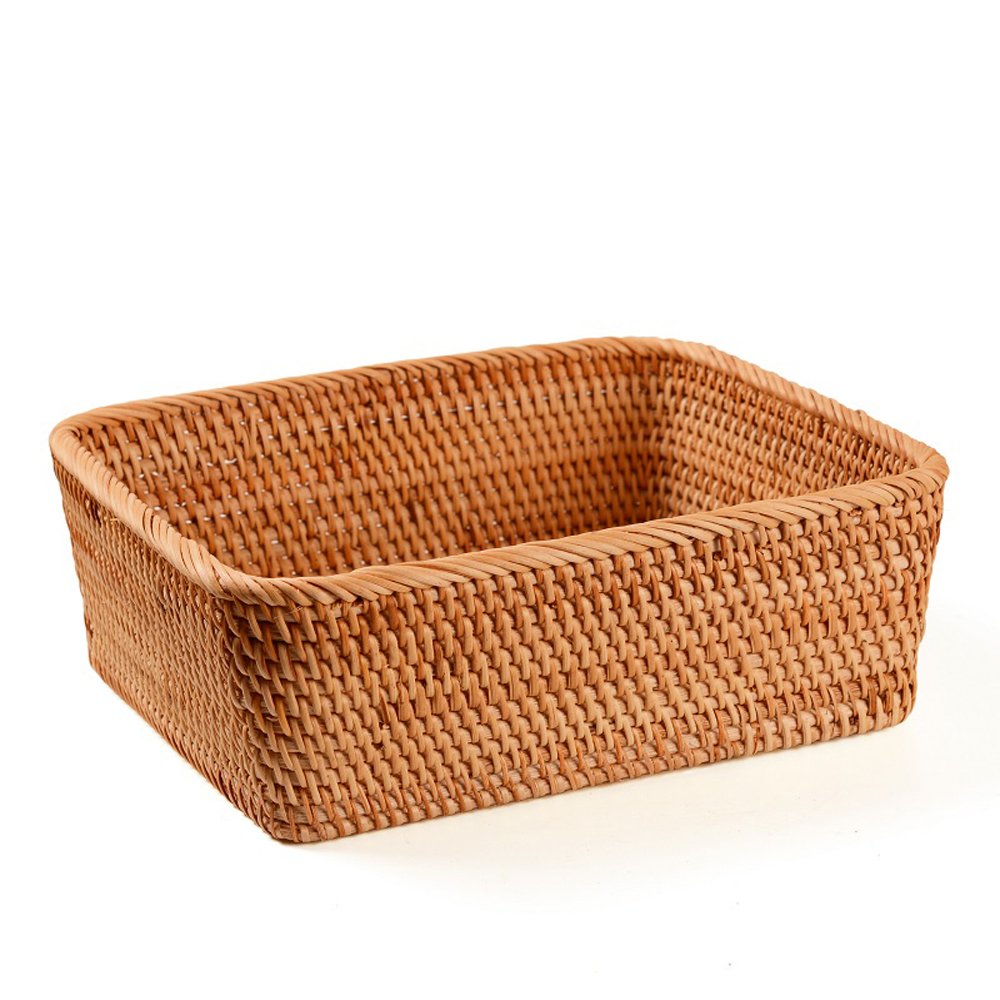 Handmade Rectangle Rattan Basket - 11.6 Inch Large Brown Woven Storage Tray for Fruits, Snacks, Bread, Keys & Magazines | Natural Home Decor Serving Bowl for Kitchen, Living Room & Bedroom Organization