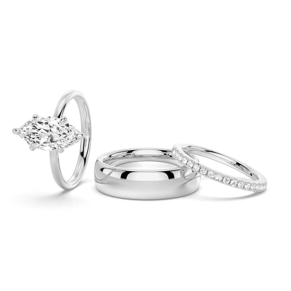 Petite Marquise Solitaire Moissanite Engagement Ring & Wedding Band Set for Couples - Perfect for Proposals, Anniversaries, and Romantic Occasions