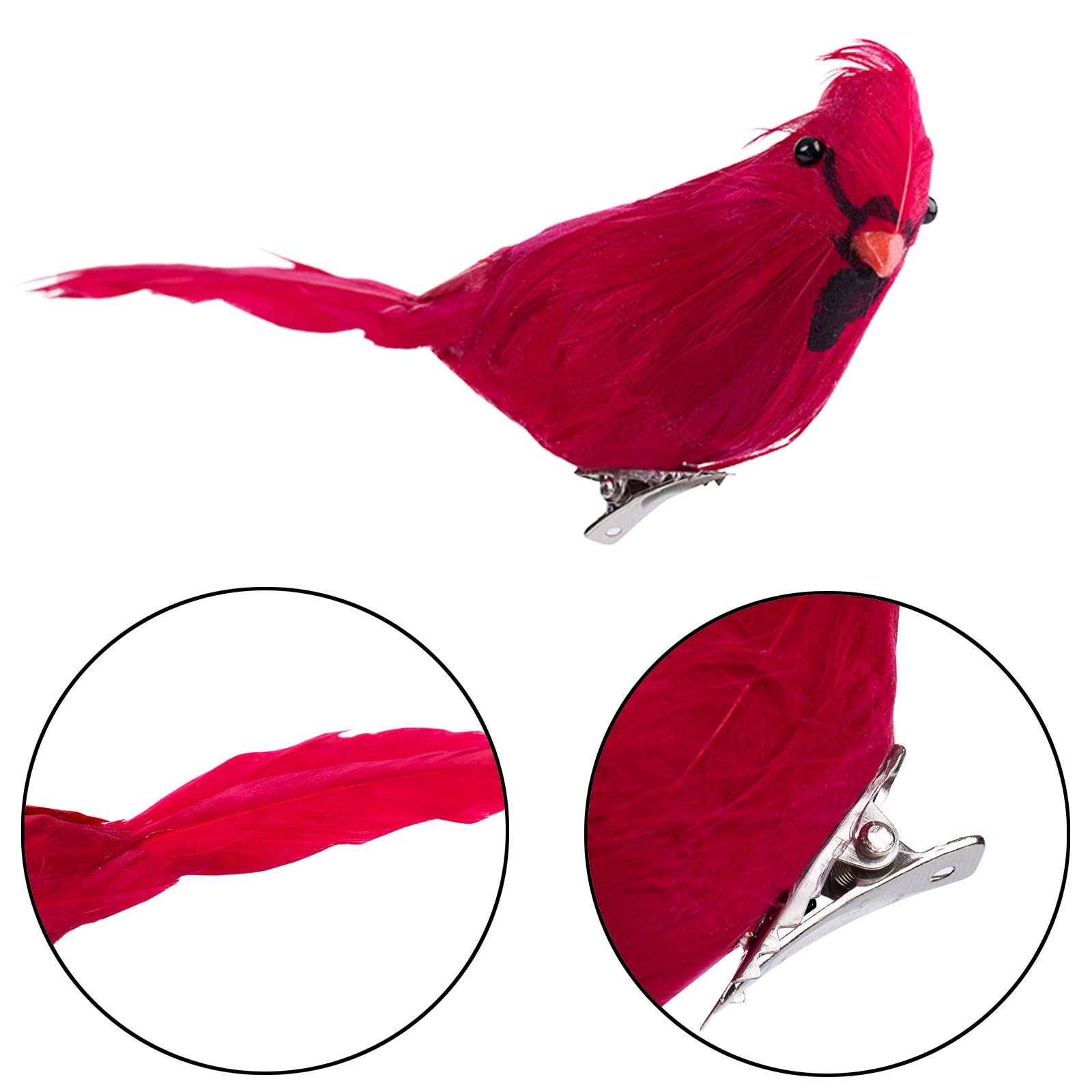 Ogrmar 12 Pack Red Artificial Bird Ornaments - Handmade Clip-on Christmas Decorations for Trees, Wreaths & Garlands | Perfect for Holiday Home Decor, Party Supplies & Festive Gift Giving