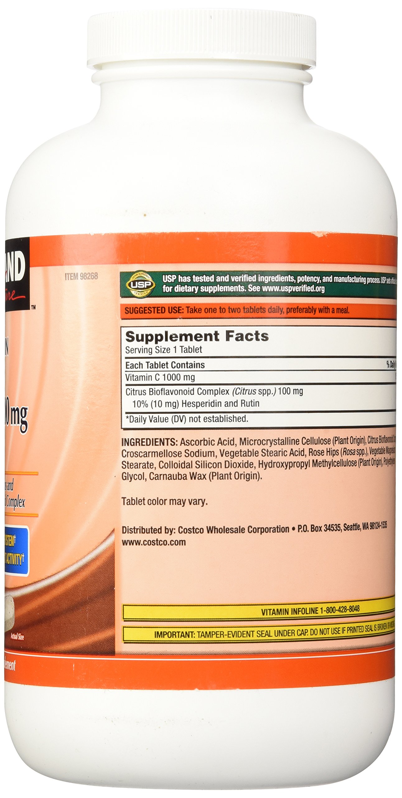 Kirkland Signature Vitamin C 500mg with Rose Hips - 500 Tablets | Immune Support, Antioxidant Boost | Daily Wellness Supplement for Adults & Kids
