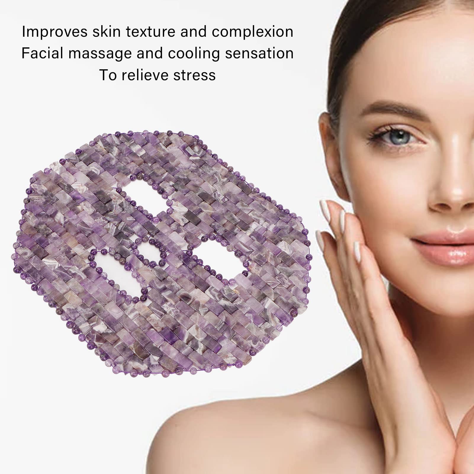 Amethyst Jade Facial Mask - Natural Stone Face Massager for Spa, Sleep & Dark Circle Relief | Relaxing Skincare & Beauty Treatment for Home & Travel