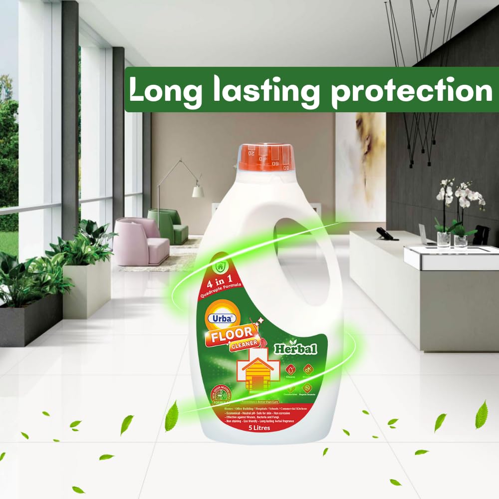 Urba Herbal Floor Cleaner 5L - Eco-Friendly Neem Power Disinfectant | Super Saving Value Pack | Money Saver for Hardwood, Tile & Vinyl Floors | Ideal for Homes, Offices & Commercial Spaces