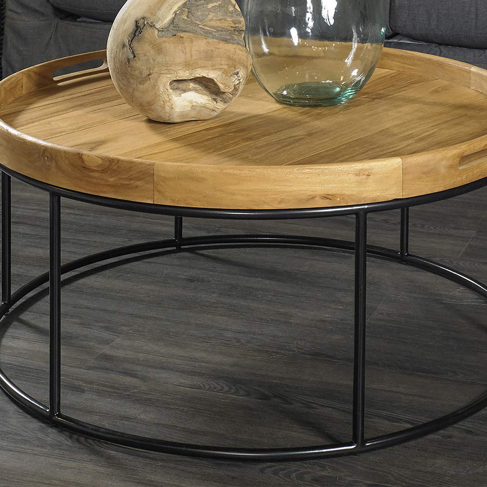 Padma's Plantation Berkeley Natural Wood Coffee Table with Iron Frame - Modern Living Room Furniture for Home Decor & Small Space