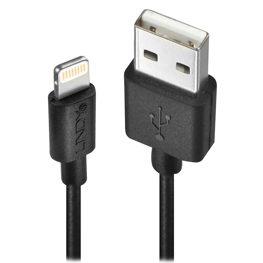Premium LINDY 31320 USB to Lightning Cable 1m (3.3ft) - Fast Charging & Sync for iPhone - Durable Nylon Braided Black Cable for Home, Office & Travel