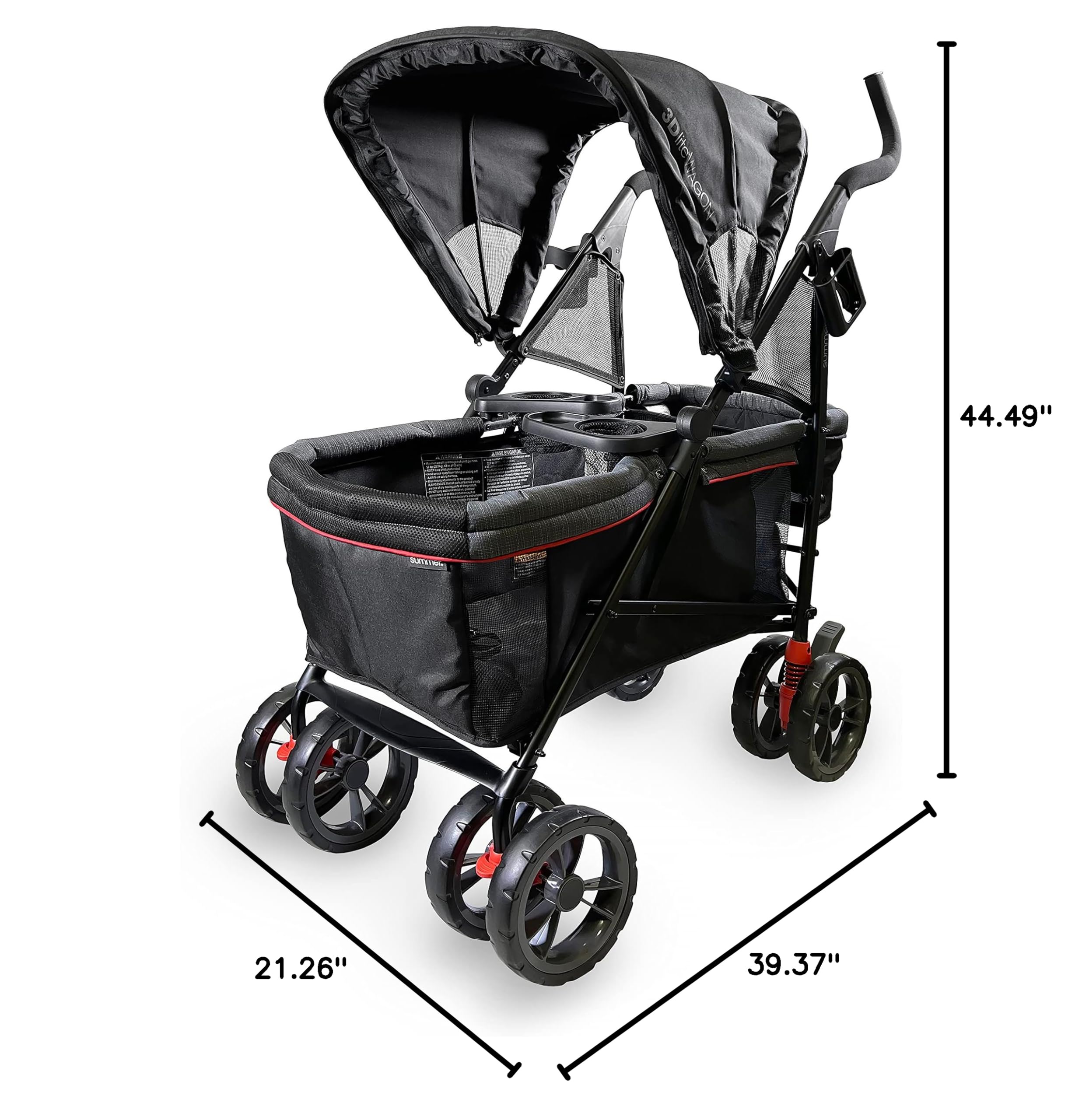 Summer Infant 3Dlite Convenience Stroller Wagon - Lightweight Foldable Travel Stroller for Babies & Toddlers (Red/Black) - Perfect for Park Outings, Beach Trips & Shopping