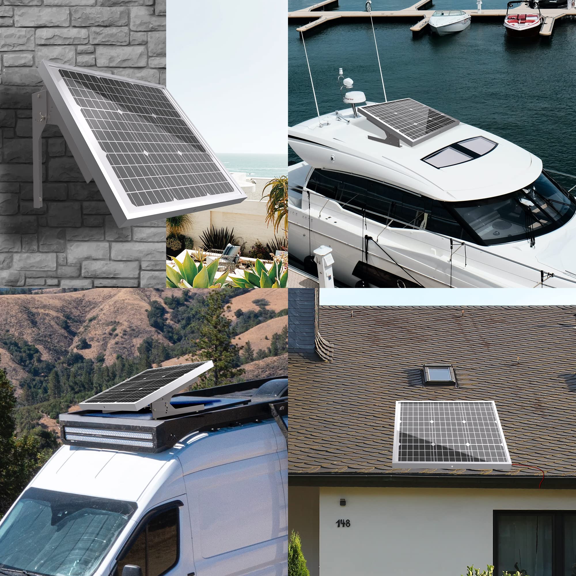 50W 12V Solar Panel Kit with Waterproof Controller & Adjustable Mount - Solar Battery Trickle Charger Maintainer for Car, Motorcycle, Boat, RV, Marine & Camping | Perfect for Off-Grid Power & Outdoor Adventures