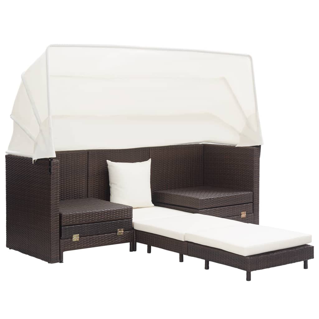 All-Weather Outdoor Sectional Sofa Set - 3-Piece Extendable Patio Furniture with Poly Rattan Roof - Brown - Perfect for Deck, Poolside, Backyard & Porch Relaxation