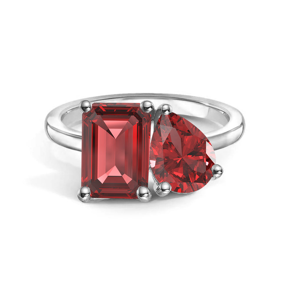 Personalized Toi et Moi Ruby Birthstone Ring for Women - Custom Anniversary, Engagement & Wedding Jewelry Gift - Perfect for Romantic Occasions & Special Celebrations