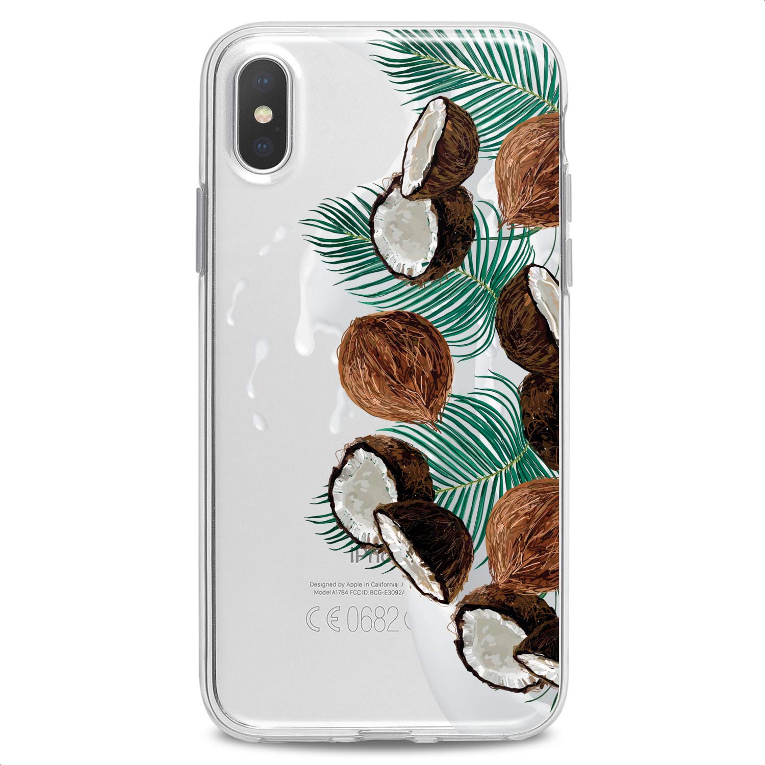 Premium TPU Phone Case for iPhone 16/15/14/13/12/11 Pro Max/Plus/Mini/XS/XR/X/8+/7/6/5/SE - Slim Clear Coconut Tropical Design with White Milk & Green Leaves - Cute Protective Cover for Women & Girls - Perfect for Summer, Beach Vacations & Everyday Use